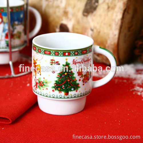 8OZ White Porcelain Christmas Stackable Mug Gift set